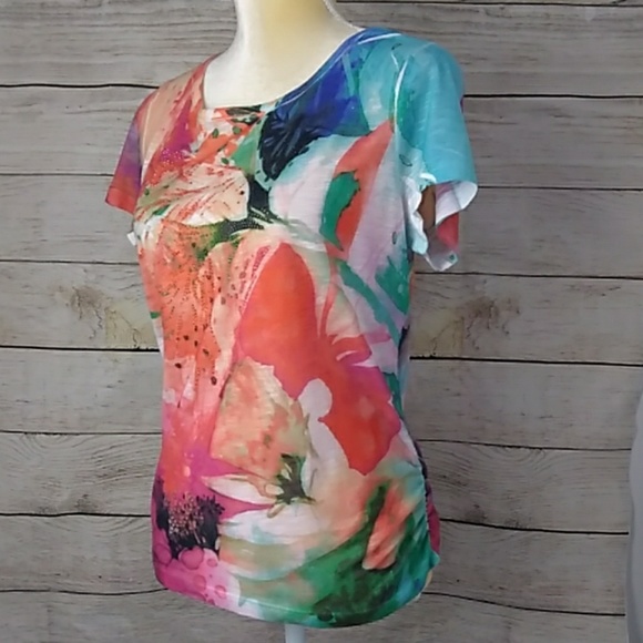 Chico's Embellished Floral Tee Women's Size 1 (M) - Picture 2 of 8